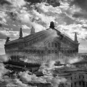 L'Opéra Garnier en noir et blanc, double exposition, argentique