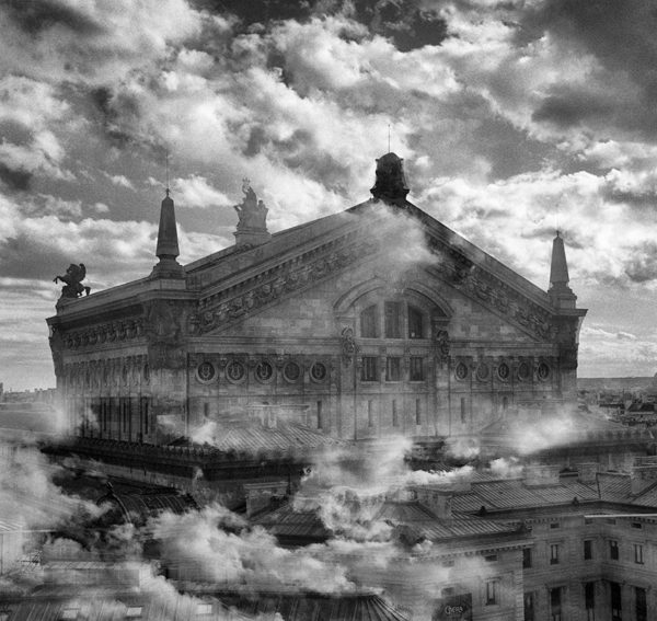 L'Opéra Garnier en noir et blanc, double exposition, argentique